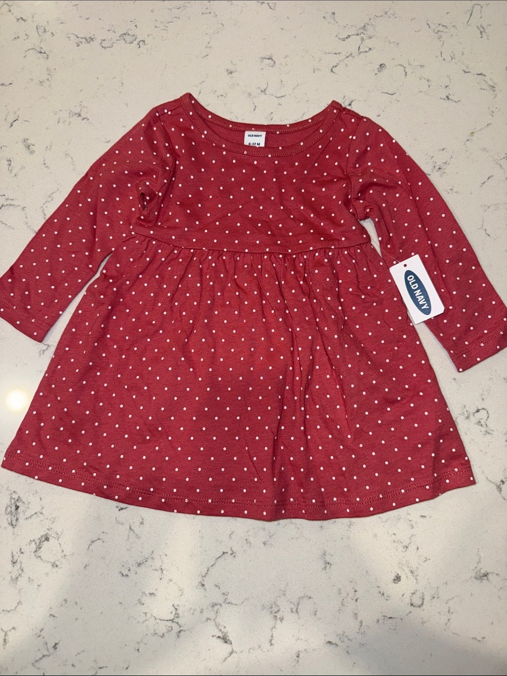 Old Navy Red Polka Dot Long-Sleeve Girls' Dress-6 to 12 Months